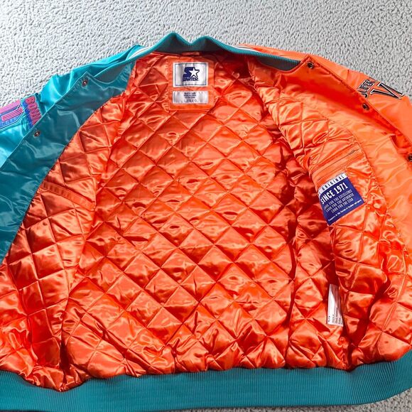 Starter Miami Dolphin Jacket Mens Large Orange Blue Varsity Bomber Super Bowl - Picture 7 of 12